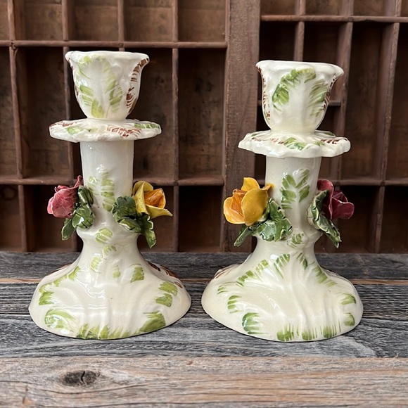 Vintage A. Borsato Hand painted Ceramic Candle Holders